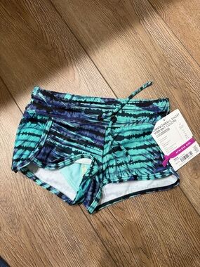 Athleta Girls Teal & Navy Tie-Dye Swim Shorts
